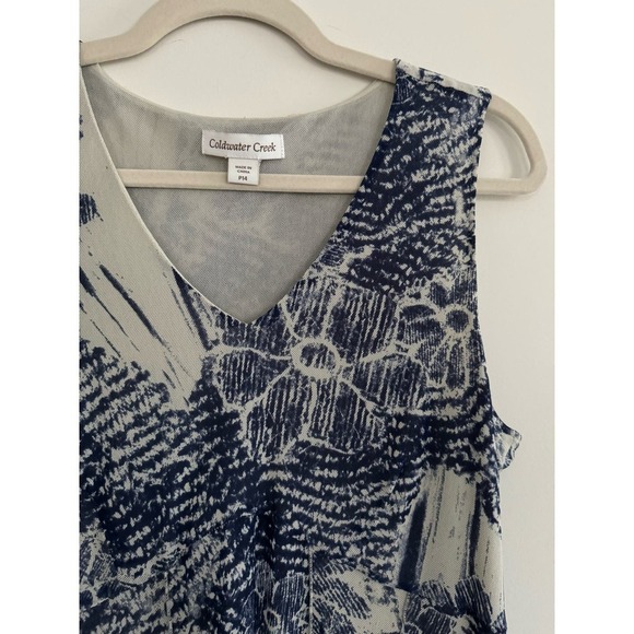 Cold Water Creek Net Swing Sleeveless Dress Blue and Tan Size 14 Petite - Picture 3 of 5